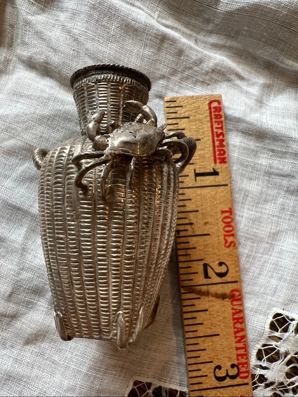 Antique Japanese Sterling Silver Lantern Basket crab Salt Shaker Meiji Period